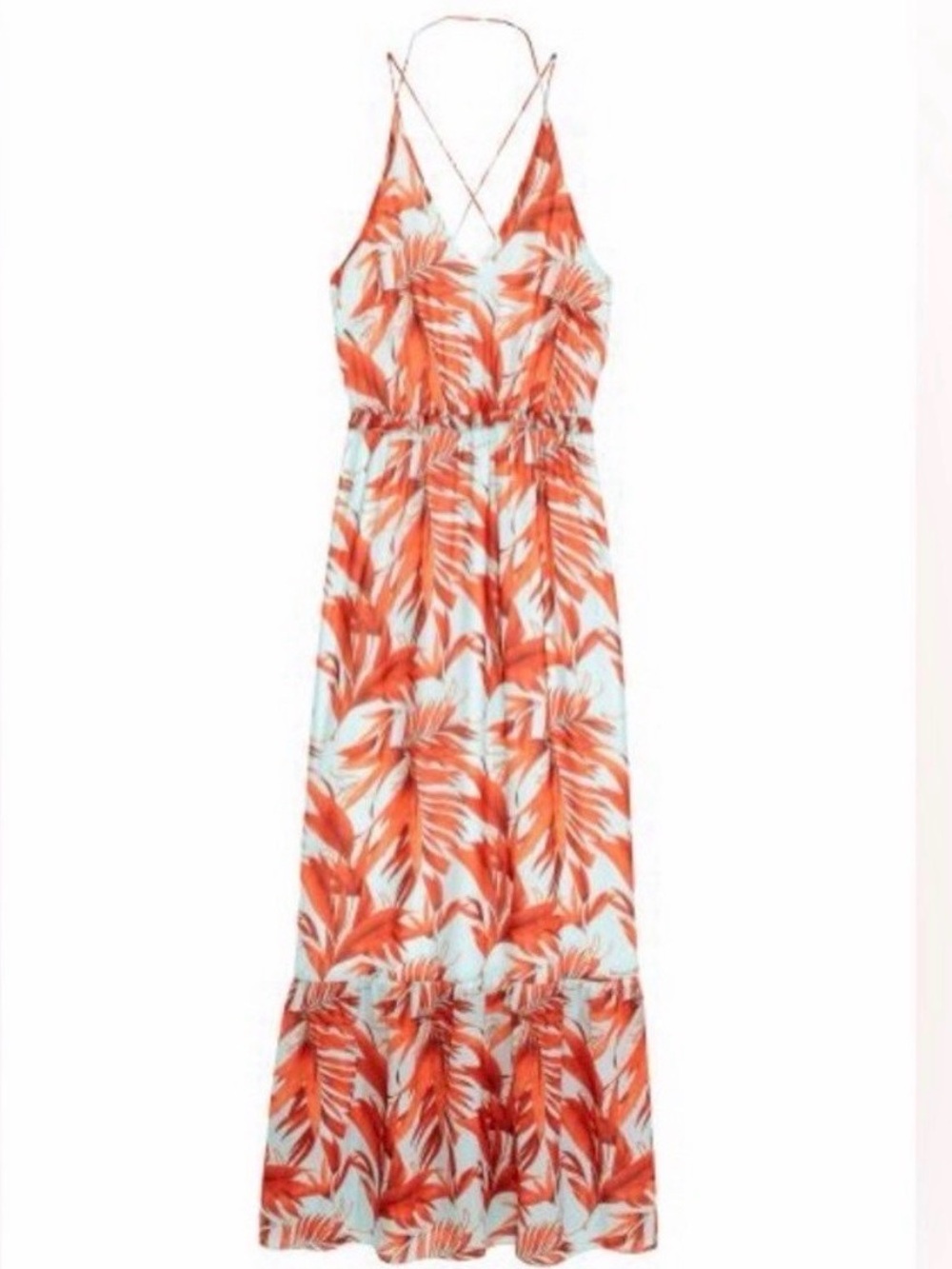 H&M Palm Leaf Tropical Maxi Dress Red Blue Size 6 Vacation Summer